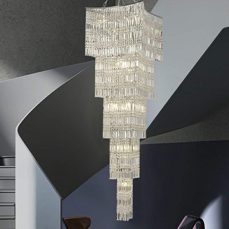 Extra Large Foyer Vertical Layers K9 Crystal Chandelier Chrome Ceiling Lighting Fixture For Staircase Entryway Decor - briglamps