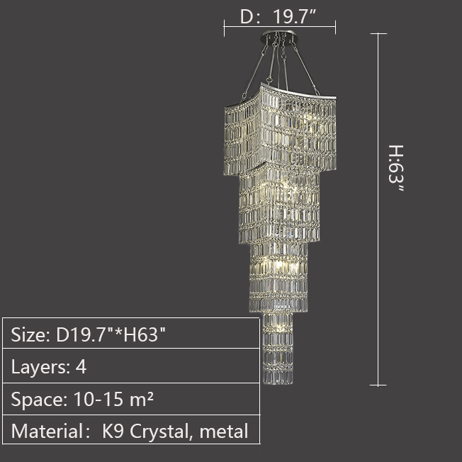 Extra Large Foyer Vertical Layers K9 Crystal Chandelier Chrome Ceiling Lighting Fixture For Staircase Entryway Decor - briglamps