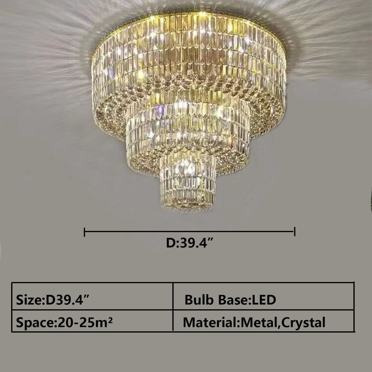 Extra Large Gold Flush Mount Crystal Light Round 3-layers Decorative Living Room/Dining Room Light Fixture - Brig Lighting