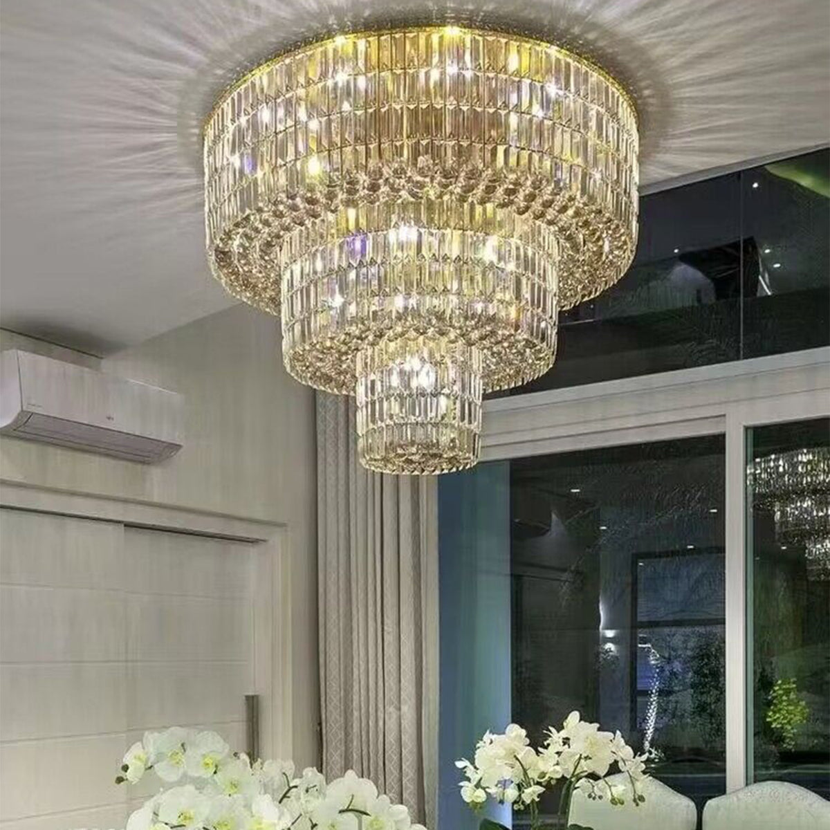 Extra Large Gold Flush Mount Crystal Light Round 3-layers Decorative Living Room/Dining Room Light Fixture - Brig Lighting