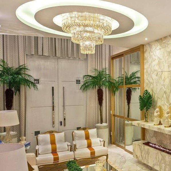 Extra Large Gold Flush Mount Crystal Light Round 3-layers Decorative Living Room/Dining Room Light Fixture - Brig Lighting