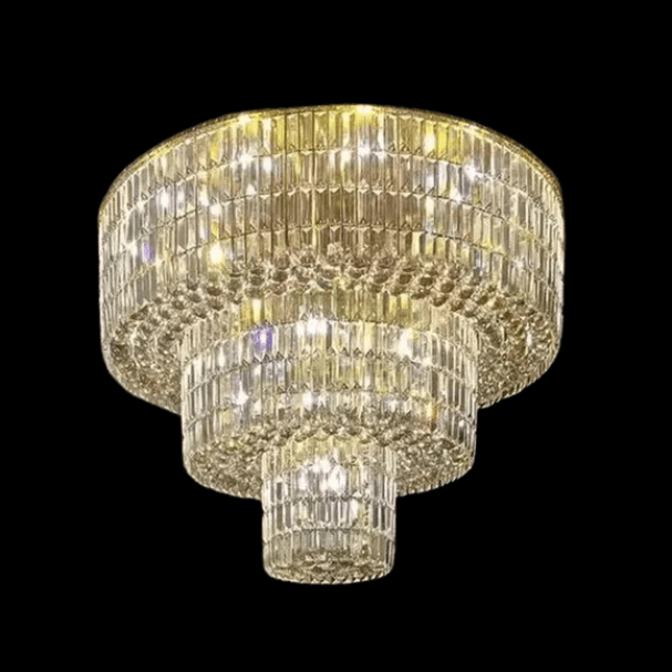 Extra Large Gold Flush Mount Crystal Light Round 3-layers Decorative Living Room/Dining Room Light Fixture - Brig Lighting