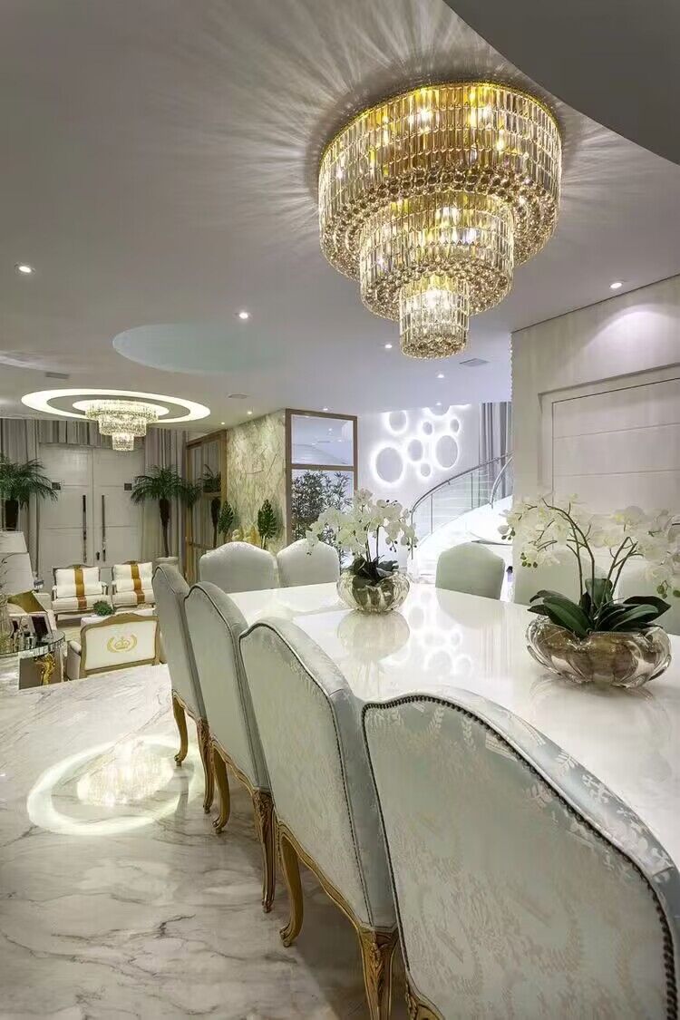 Extra Large Gold Flush Mount Crystal Light Round 3-layers Decorative Living Room/Dining Room Light Fixture - Brig Lighting