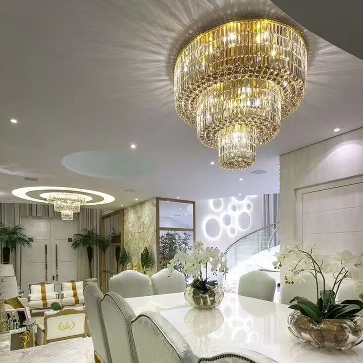 Extra Large Gold Flush Mount Crystal Light Round 3-layers Decorative Living Room/Dining Room Light Fixture - Brig Lighting