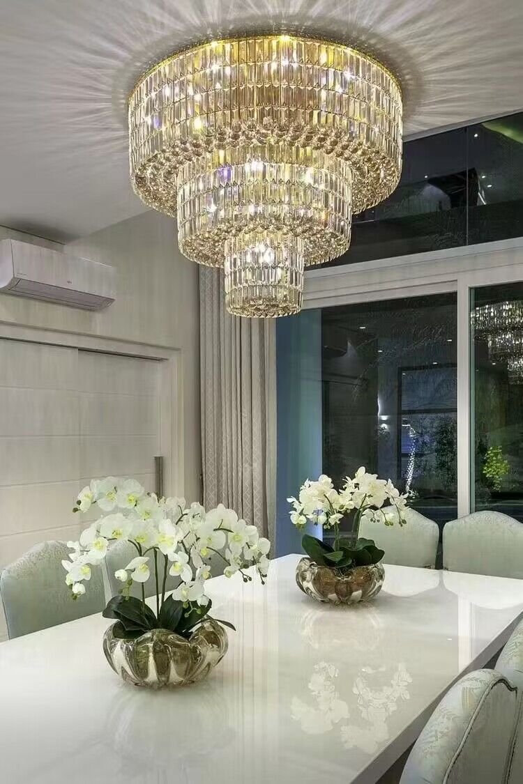 Extra Large Gold Flush Mount Crystal Light Round 3-layers Decorative Living Room/Dining Room Light Fixture - Brig Lighting