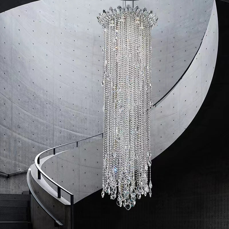 Extra Large Light Luxury Stairwell Crystal Tassel Chandelier for Staircase/High Floor Hall/Loft - briglamps