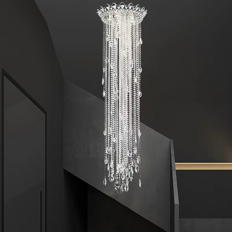 Extra Large Light Luxury Stairwell Crystal Tassel Chandelier for Staircase/High Floor Hall/Loft - briglamps