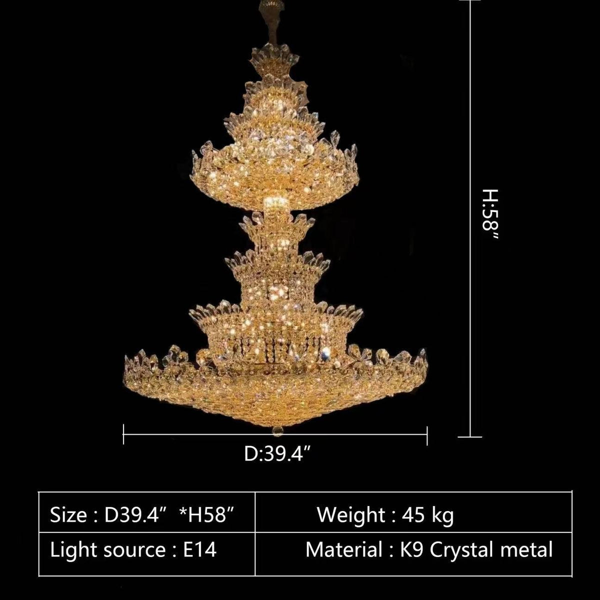 Extra Large Luxury Gold Empire Crystal Chandelier Multi - Layers Fixture For Foyer/ Big Hallway/ Hotel lobby/ Palace Hall - briglamps