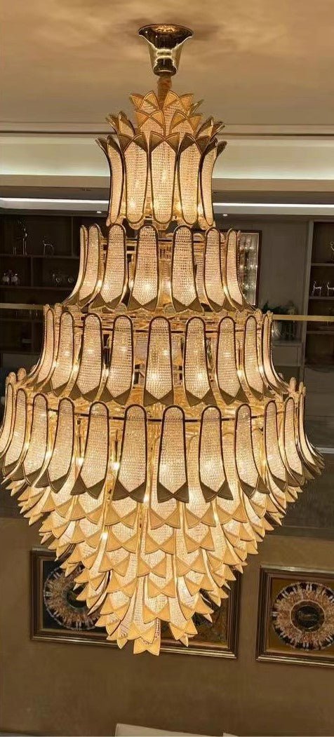 Extra Large Luxury Multi - tier Gold CrystalChandelier for Stairs/Large High - ceiling Room - briglamps