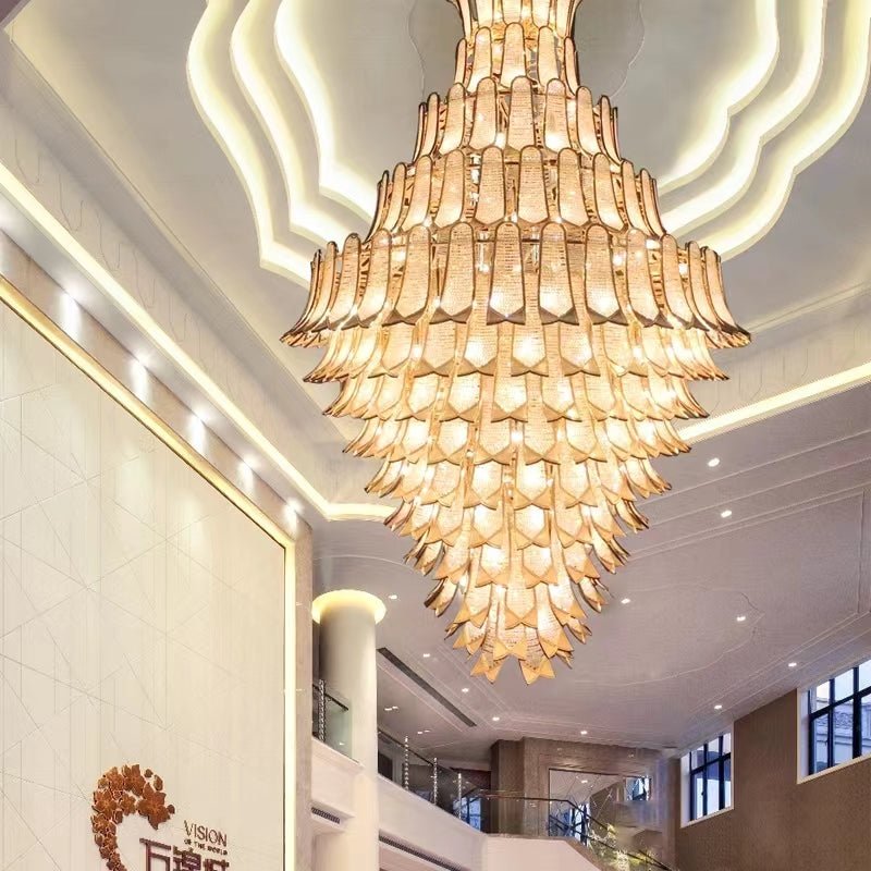 Extra Large Luxury Multi - tier Gold CrystalChandelier for Stairs/Large High - ceiling Room - briglamps