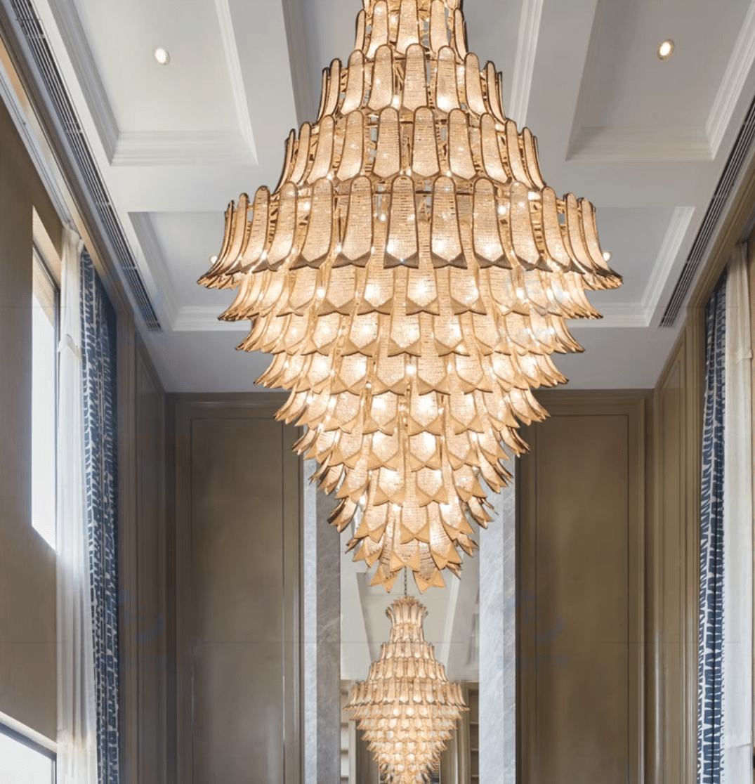 Extra Large Luxury Multi - tier Gold CrystalChandelier for Stairs/Large High - ceiling Room - briglamps
