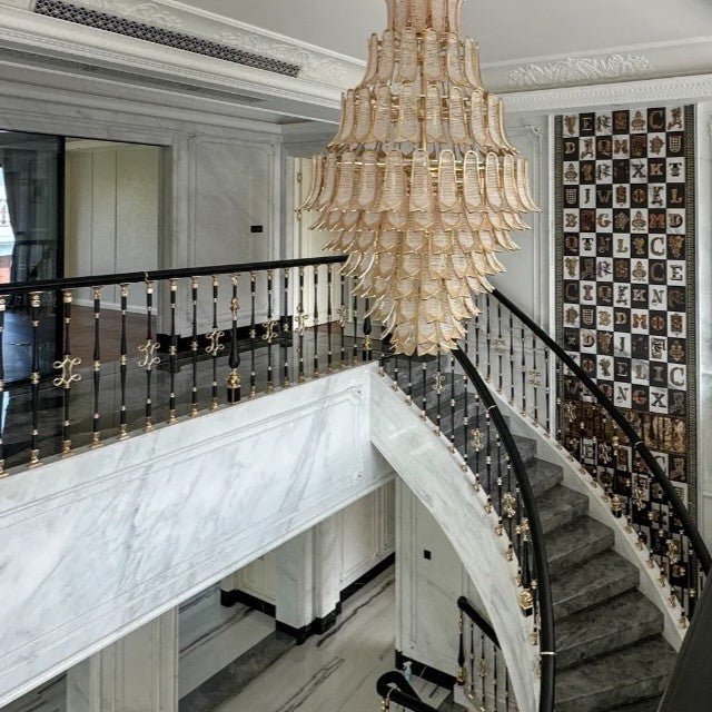 Extra Large Luxury Multi - tier Gold CrystalChandelier for Stairs/Large High - ceiling Room - briglamps