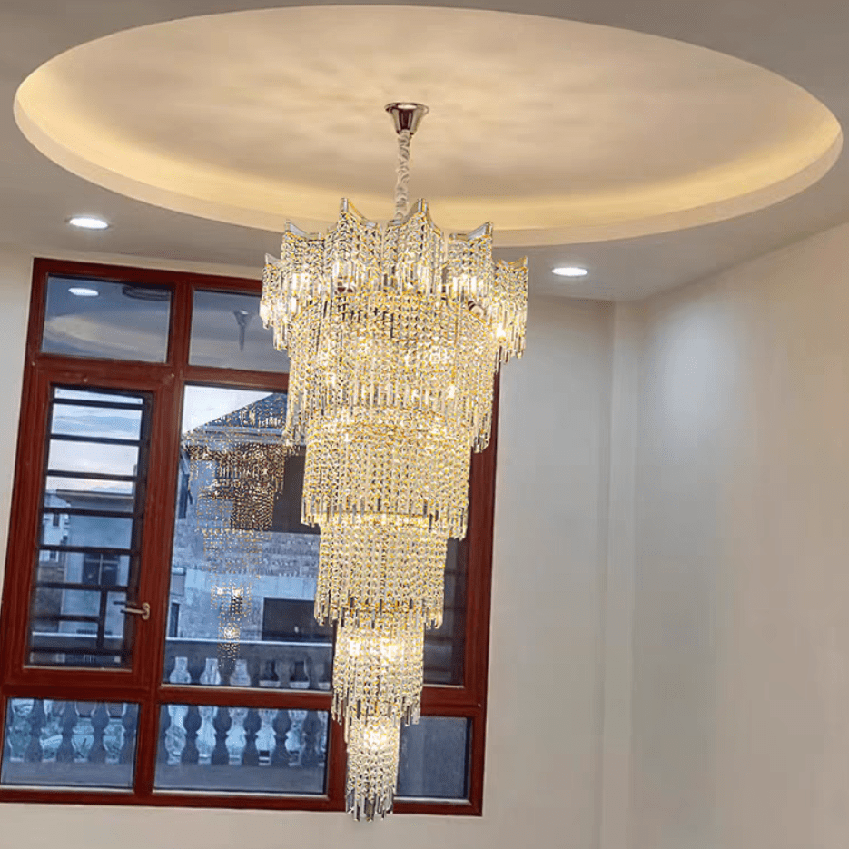 Extra Large Luxury Multi - tiered Crystal Chandelier in Gold Finish for Foyer/Staircase - briglamps
