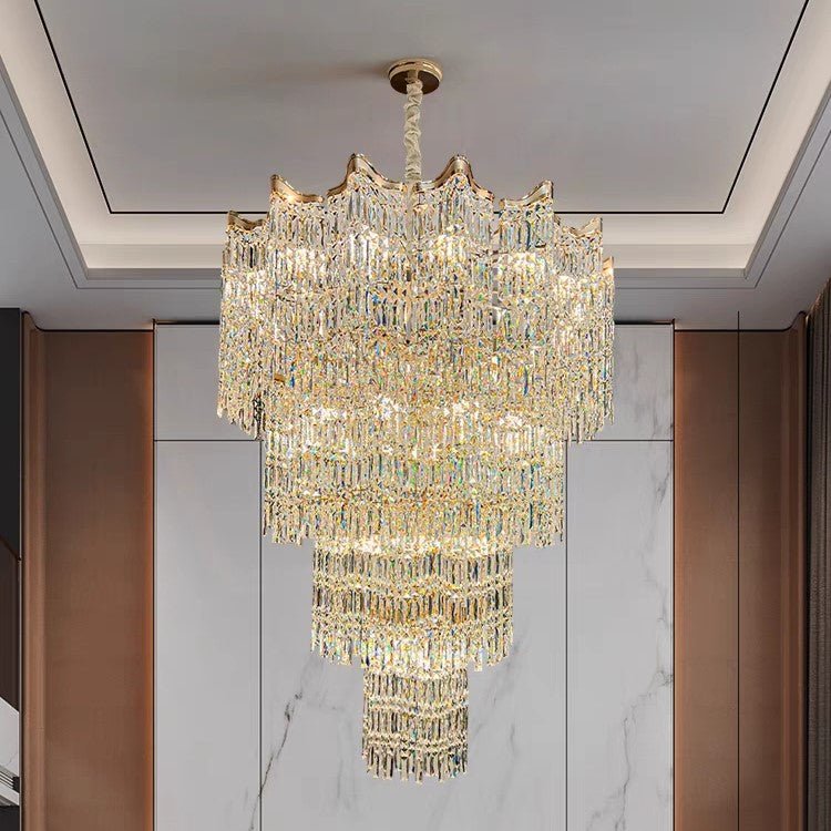 Extra Large Luxury Multi - tiered Crystal Chandelier in Gold Finish for Foyer/Staircase - briglamps