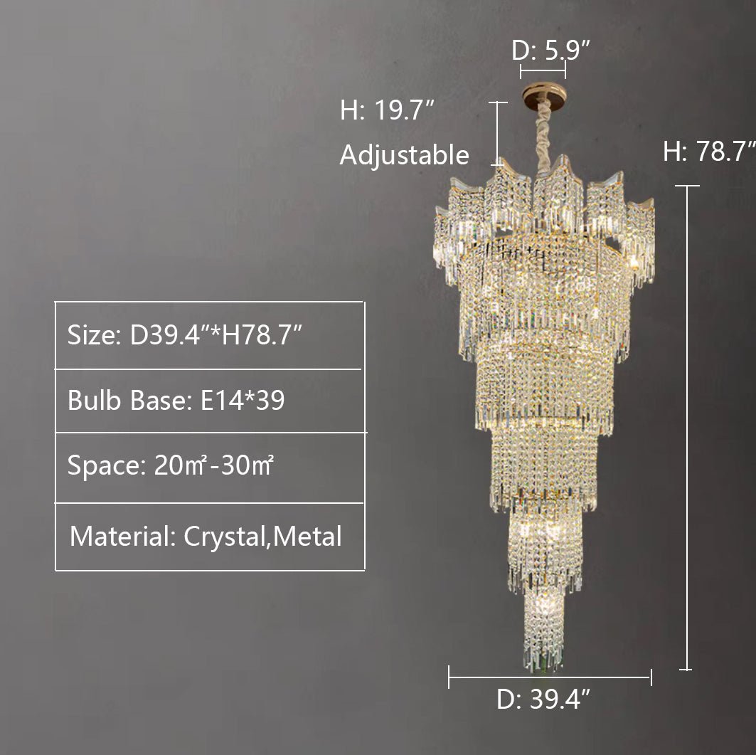 Extra Large Luxury Multi - tiered Crystal Chandelier in Gold Finish for Foyer/Staircase - briglamps