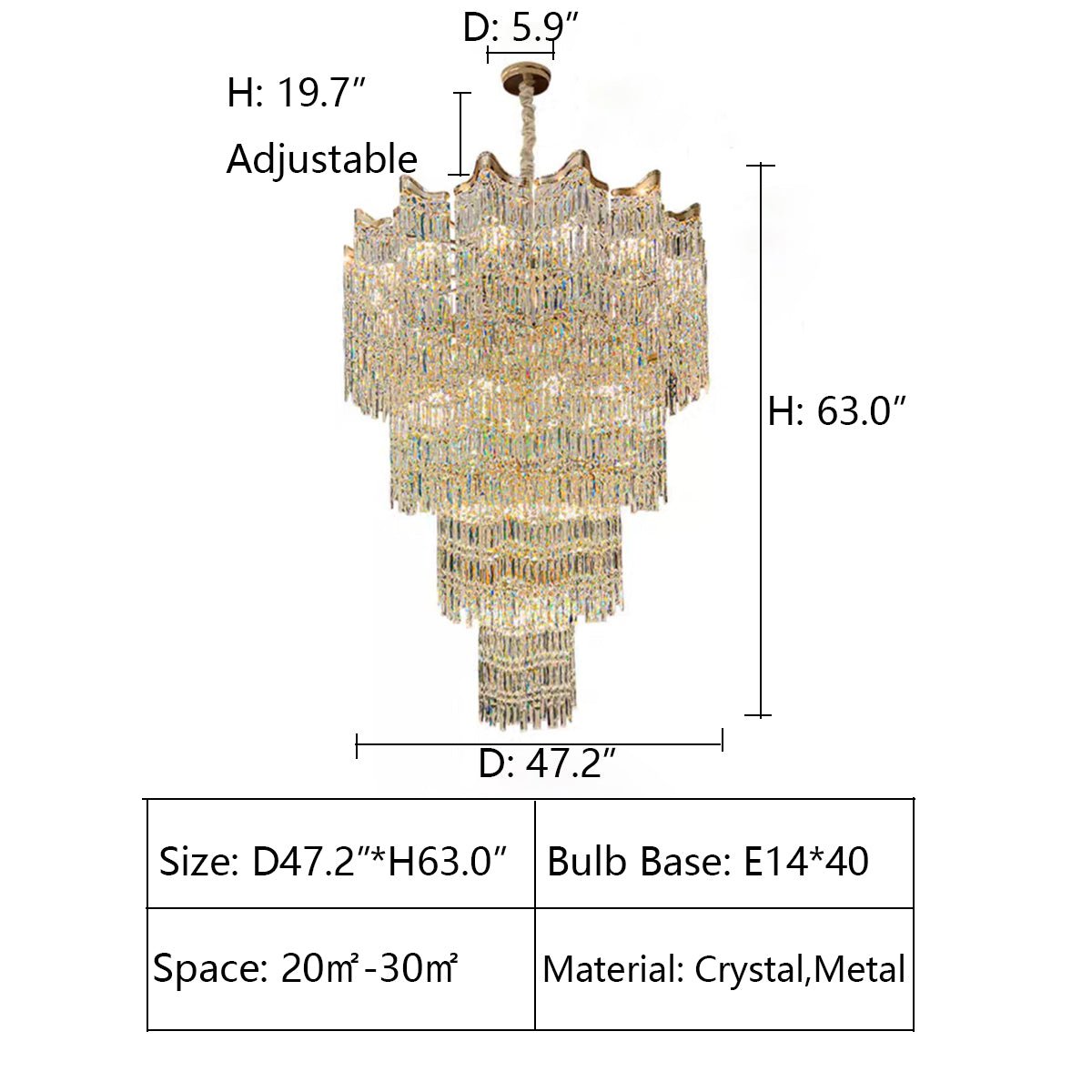 Extra Large Luxury Multi - tiered Crystal Chandelier in Gold Finish for Foyer/Staircase - briglamps