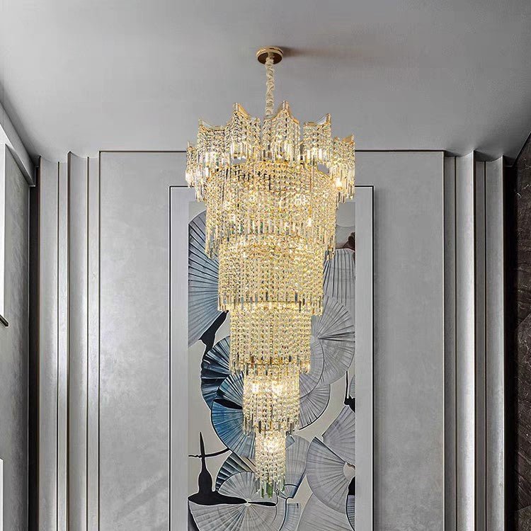 Extra Large Luxury Multi - tiered Crystal Chandelier in Gold Finish for Foyer/Staircase - briglamps