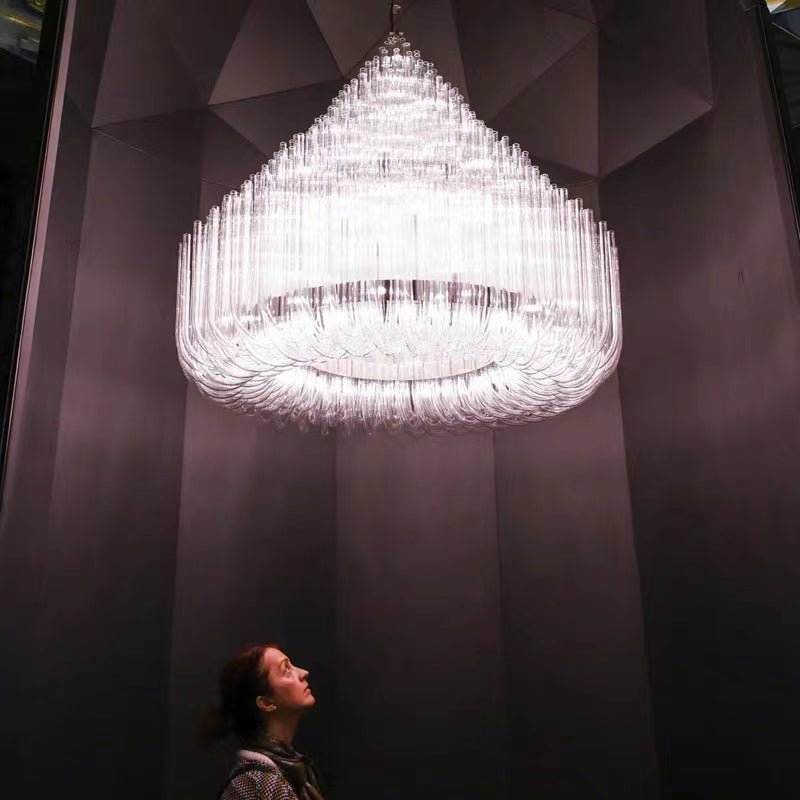 Extra Large Modern Tiers Clear Crystal Tubes Chandelier for Living Room/Hotel Lobby - briglamps