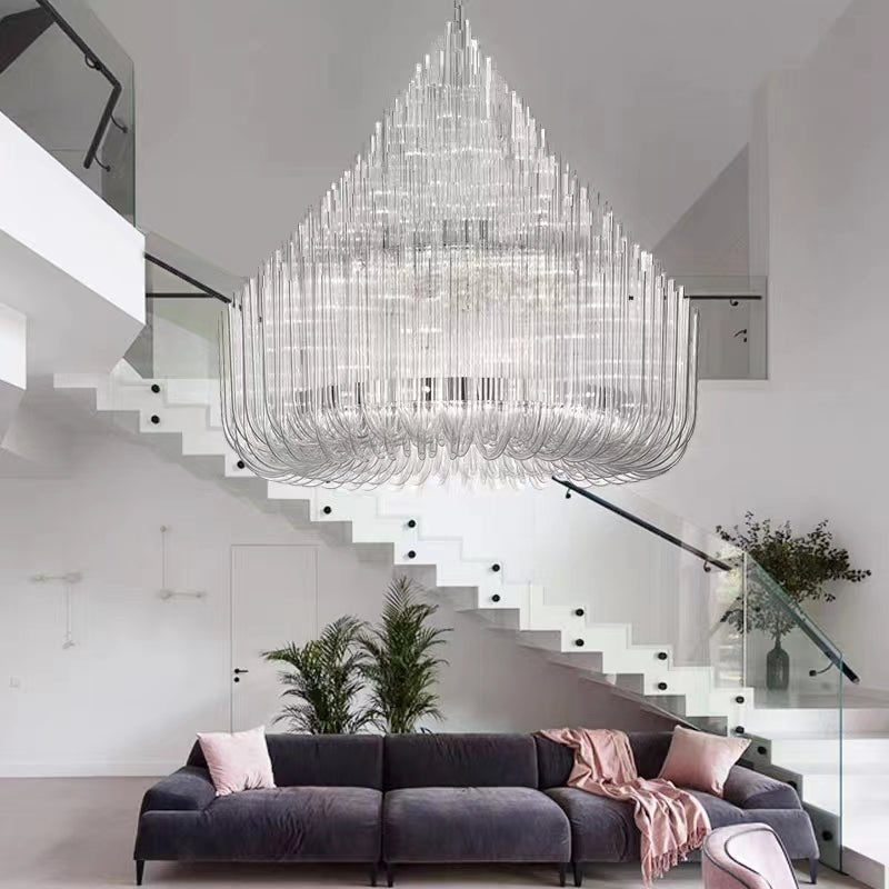Extra Large Modern Tiers Clear Crystal Tubes Chandelier for Living Room/Hotel Lobby - briglamps