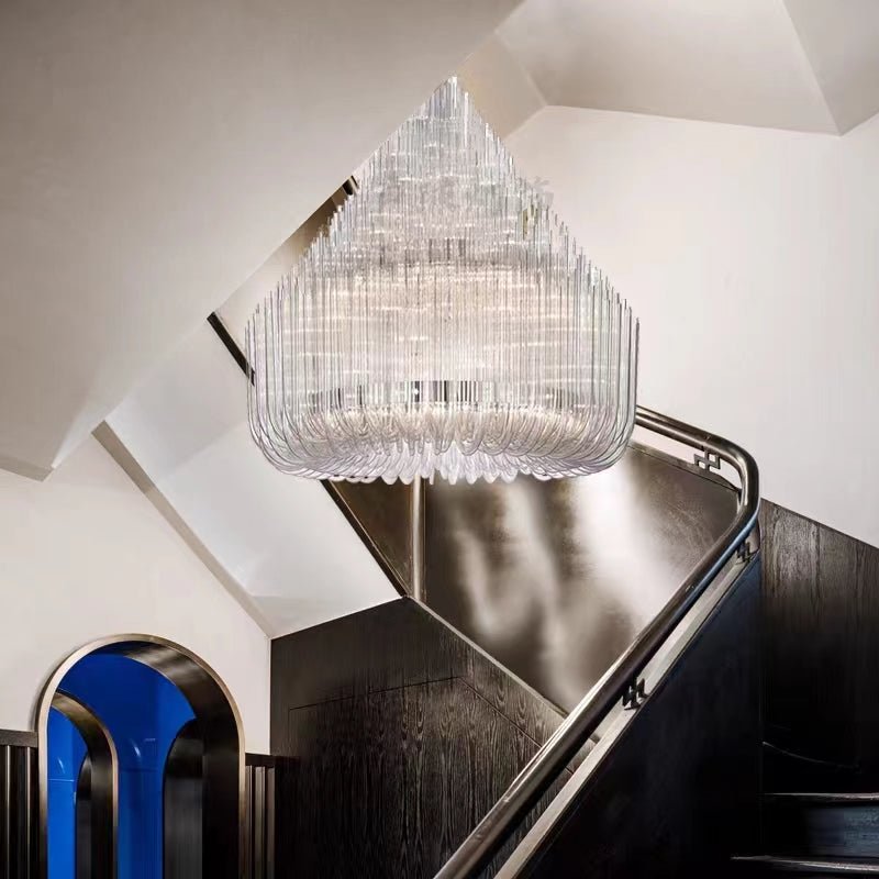 Extra Large Modern Tiers Clear Crystal Tubes Chandelier for Living Room/Hotel Lobby - briglamps