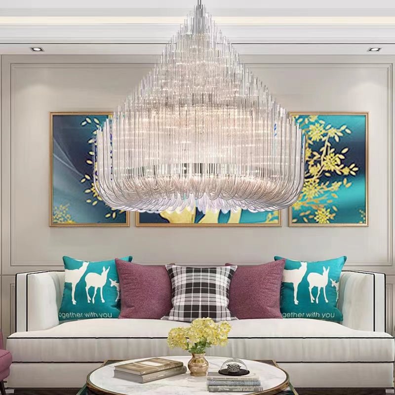 Extra Large Modern Tiers Clear Crystal Tubes Chandelier for Living Room/Hotel Lobby - briglamps