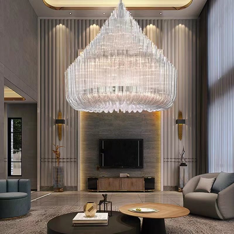 Extra Large Modern Tiers Clear Crystal Tubes Chandelier for Living Room/Hotel Lobby - briglamps