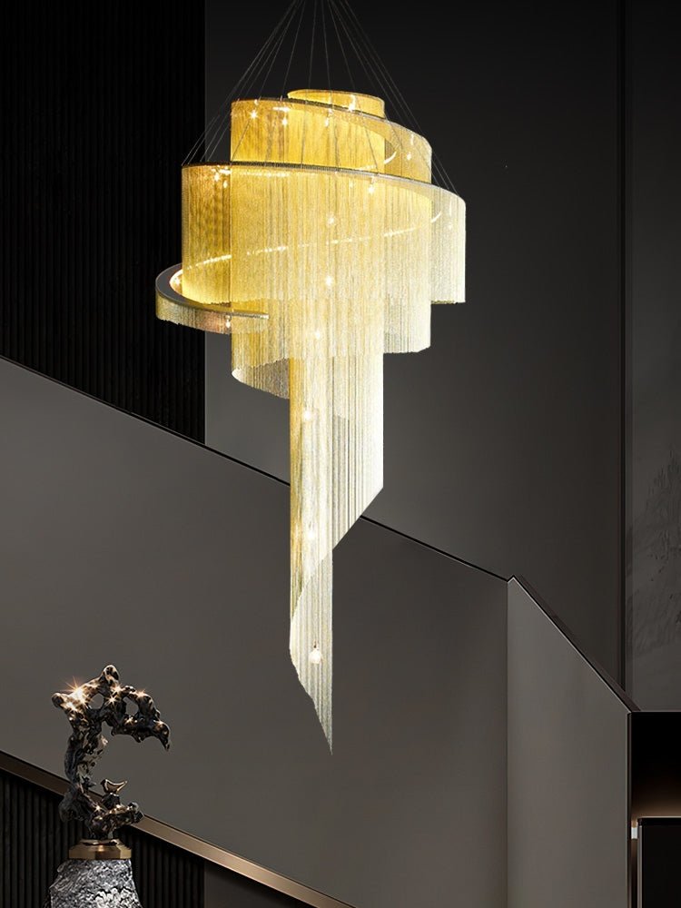 Extra Large Multi - layered Post - Modern Luxury Metal Chains Chandelier for High - ceiling Room - briglamps