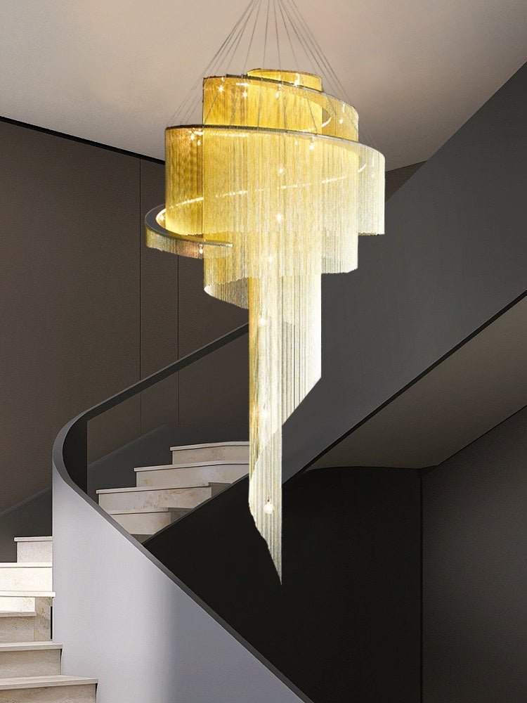 Extra Large Multi - layered Post - Modern Luxury Metal Chains Chandelier for High - ceiling Room - briglamps