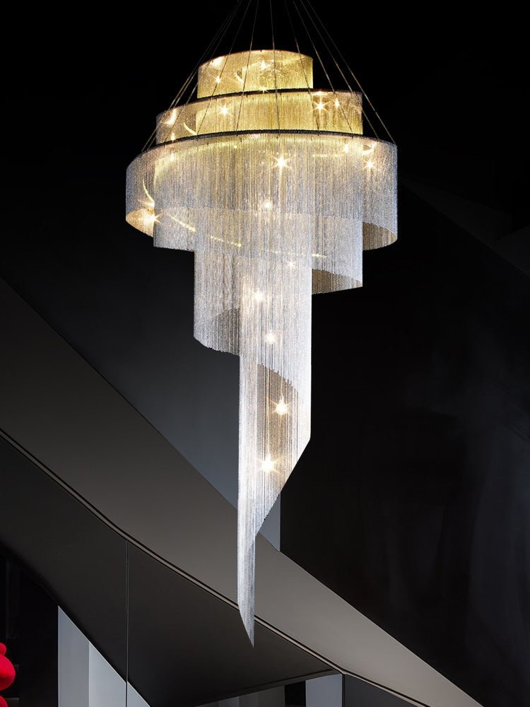 Extra Large Multi - layered Post - Modern Luxury Metal Chains Chandelier for High - ceiling Room - briglamps