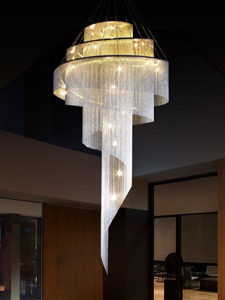 Extra Large Multi - layered Post - Modern Luxury Metal Chains Chandelier for High - ceiling Room - briglamps