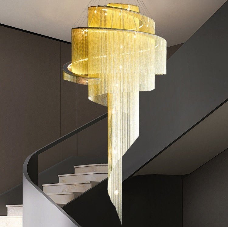 Extra Large Multi - layered Post - Modern Luxury Metal Chains Chandelier for High - ceiling Room - briglamps