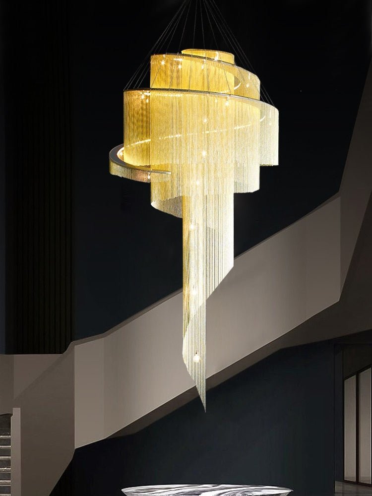 Extra Large Multi - layered Post - Modern Luxury Metal Chains Chandelier for High - ceiling Room - briglamps