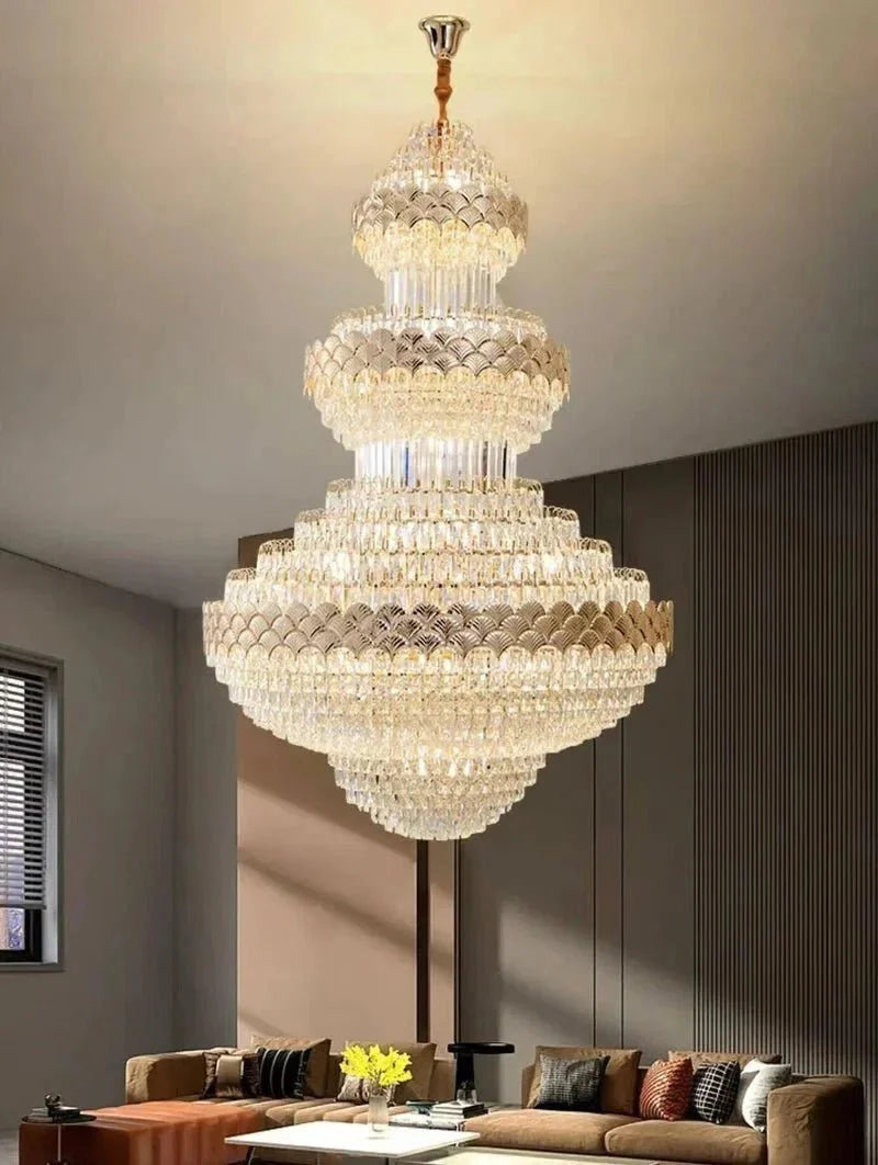 Extra Large Multi-layers Gold Luxury Crystal Chandelier Modern Empire Decrative Crystal Light For Living Room/Foyer/Staircase - Brig Lighting