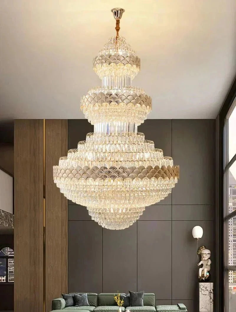 Extra Large Multi-layers Gold Luxury Crystal Chandelier Modern Empire Decrative Crystal Light For Living Room/Foyer/Staircase - Brig Lighting