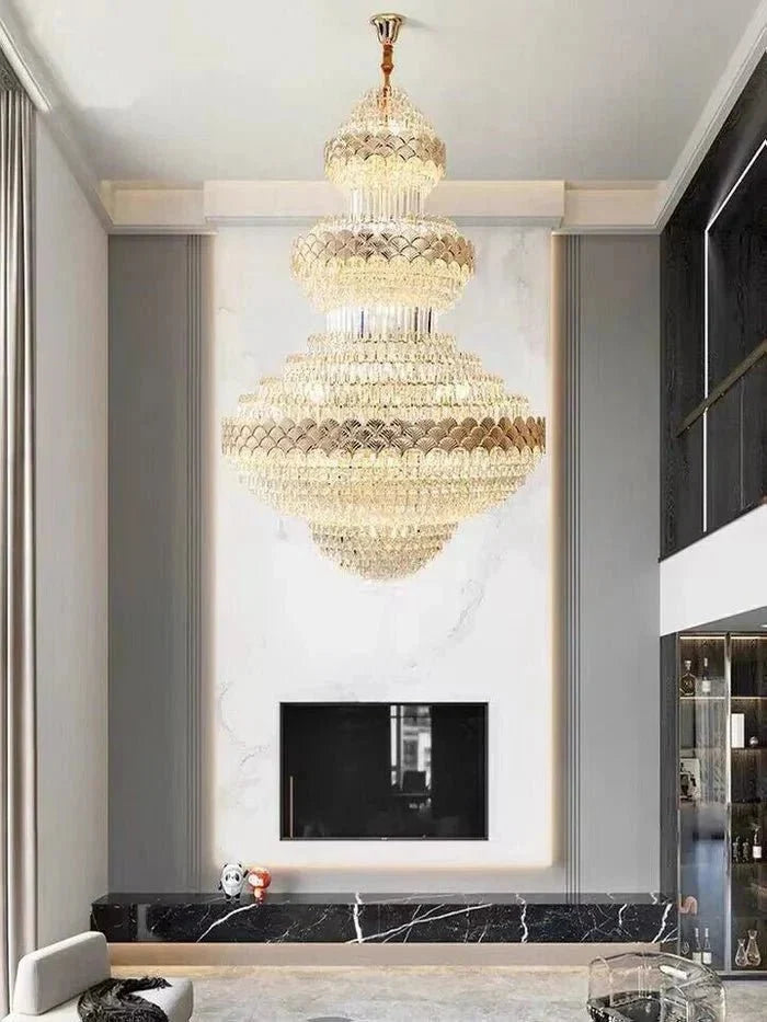 Extra Large Multi-layers Gold Luxury Crystal Chandelier Modern Empire Decrative Crystal Light For Living Room/Foyer/Staircase - Brig Lighting
