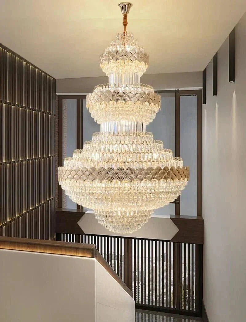 Extra Large Multi-layers Gold Luxury Crystal Chandelier Modern Empire Decrative Crystal Light For Living Room/Foyer/Staircase - Brig Lighting