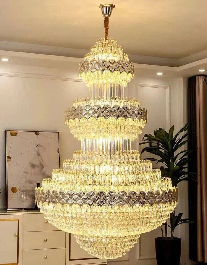 Extra Large Multi-layers Gold Luxury Crystal Chandelier Modern Empire Decrative Crystal Light For Living Room/Foyer/Staircase - Brig Lighting