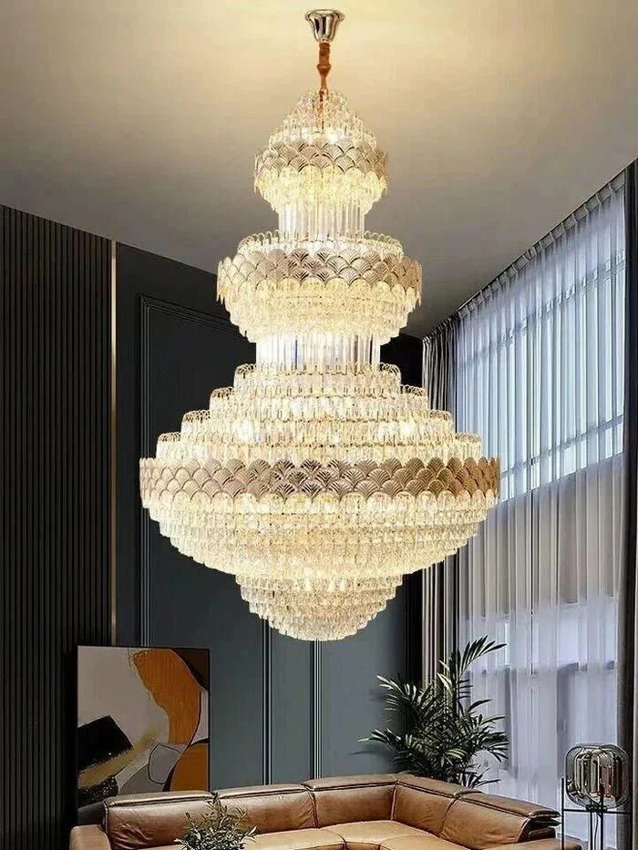 Extra Large Multi-layers Gold Luxury Crystal Chandelier Modern Empire Decrative Crystal Light For Living Room/Foyer/Staircase - Brig Lighting