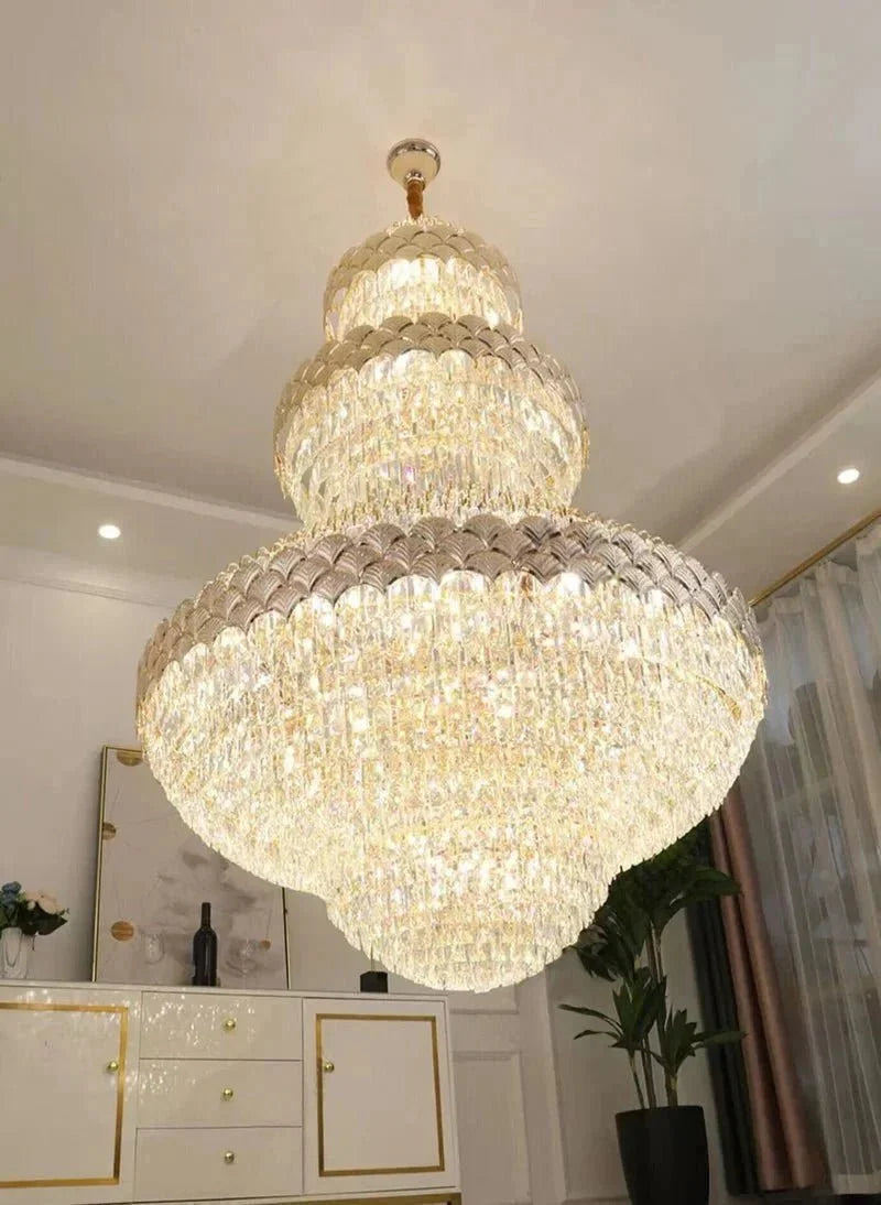 Extra Large Multi-layers Gold Luxury Crystal Chandelier Modern Empire Decrative Crystal Light For Living Room/Foyer/Staircase - Brig Lighting