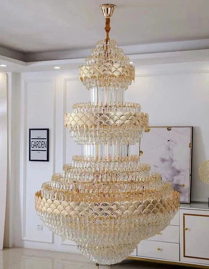 Extra Large Multi-layers Gold Luxury Crystal Chandelier Modern Empire Decrative Crystal Light For Living Room/Foyer/Staircase - Brig Lighting