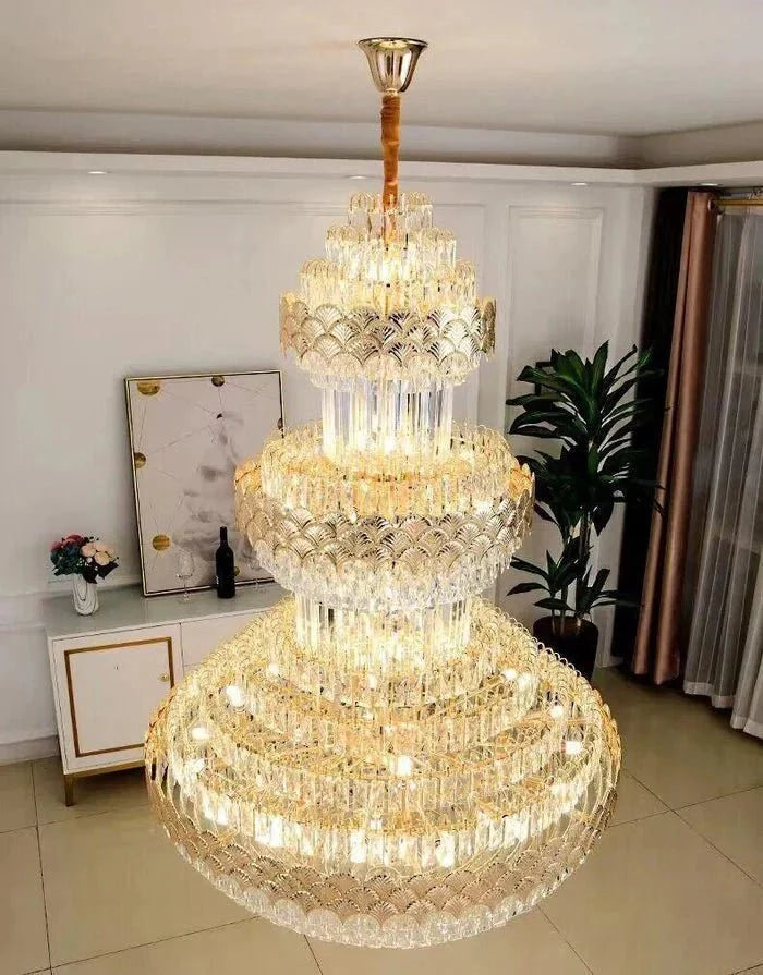 Extra Large Multi-layers Gold Luxury Crystal Chandelier Modern Empire Decrative Crystal Light For Living Room/Foyer/Staircase - Brig Lighting
