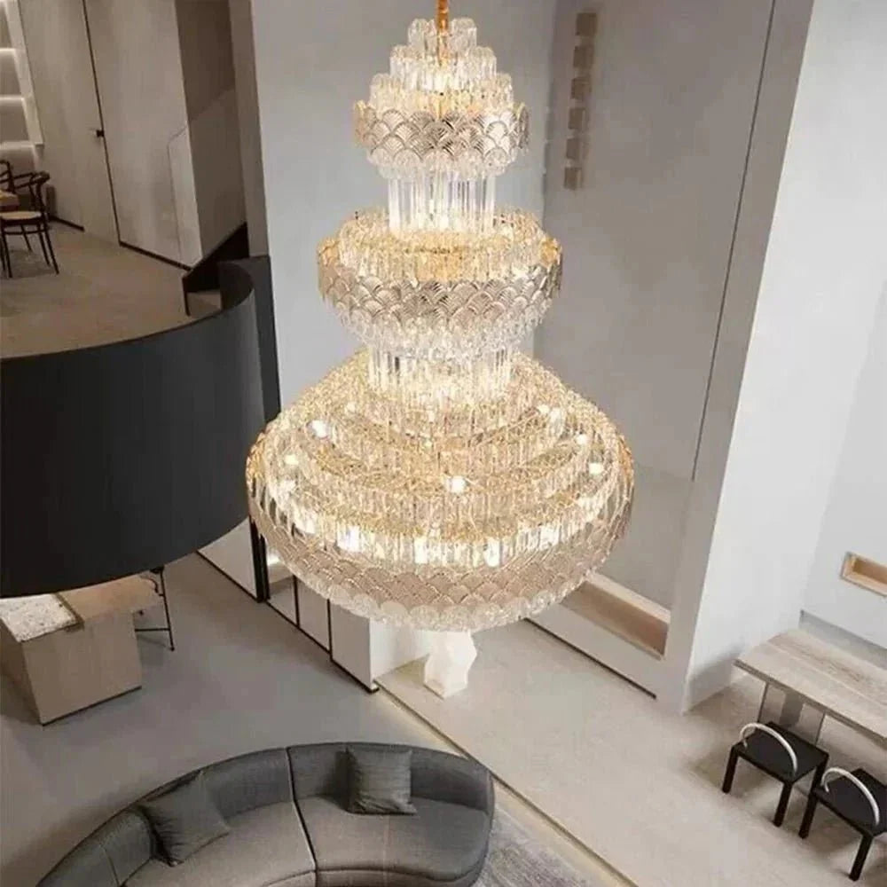 Extra Large Multi-layers Gold Luxury Crystal Chandelier Modern Empire Decrative Crystal Light For Living Room/Foyer/Staircase - Brig Lighting