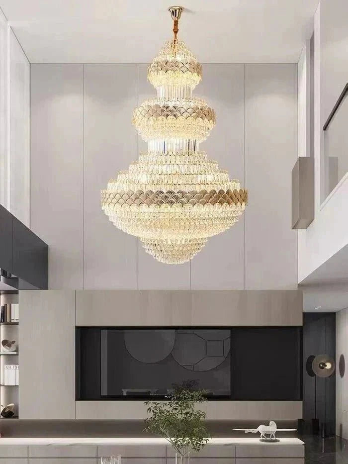 Extra Large Multi-layers Gold Luxury Crystal Chandelier Modern Empire Decrative Crystal Light For Living Room/Foyer/Staircase - Brig Lighting