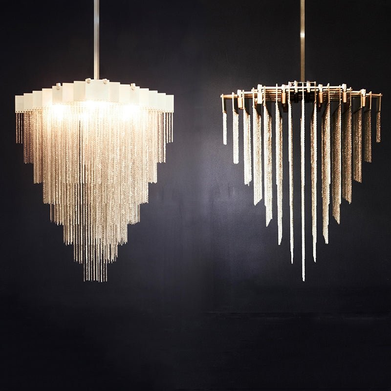 Extra Large Multi - tier Aluminum Tassel Chain Art Chandelier for Villa/Stairs/Foyer/Living Room - briglamps