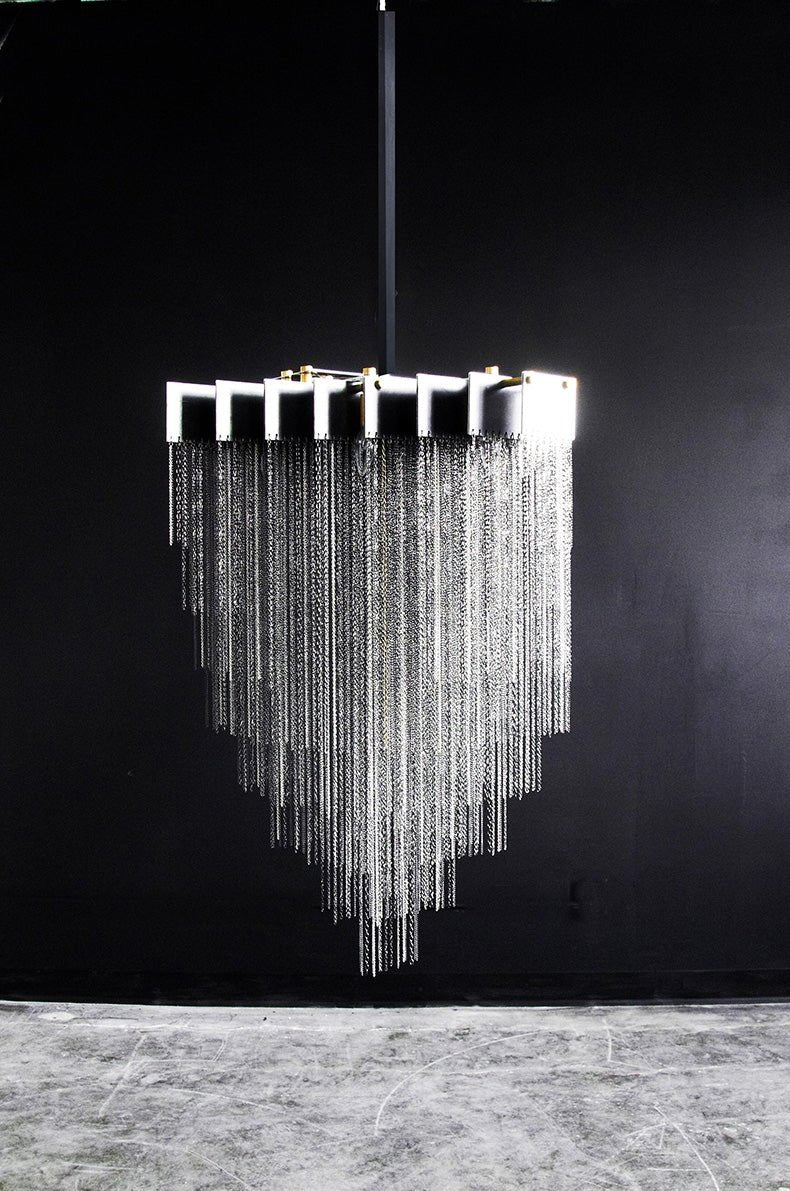 Extra Large Multi - tier Aluminum Tassel Chain Art Chandelier for Villa/Stairs/Foyer/Living Room - briglamps