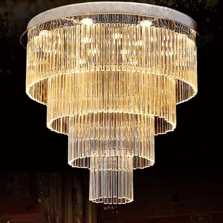 Extra Large Multi - tier Round Flush Mount Light Crystal Rod Chandelier for Living Room/Foyer - briglamps