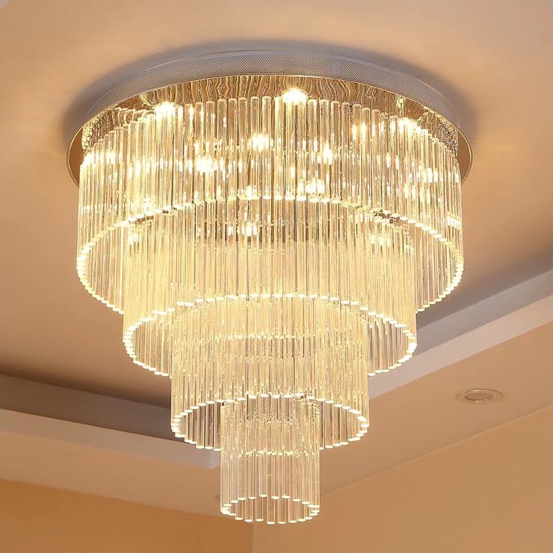 Extra Large Multi - tier Round Flush Mount Light Crystal Rod Chandelier for Living Room/Foyer - briglamps