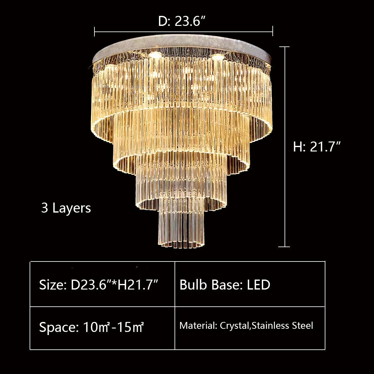 Extra Large Multi - tier Round Flush Mount Light Crystal Rod Chandelier for Living Room/Foyer - briglamps