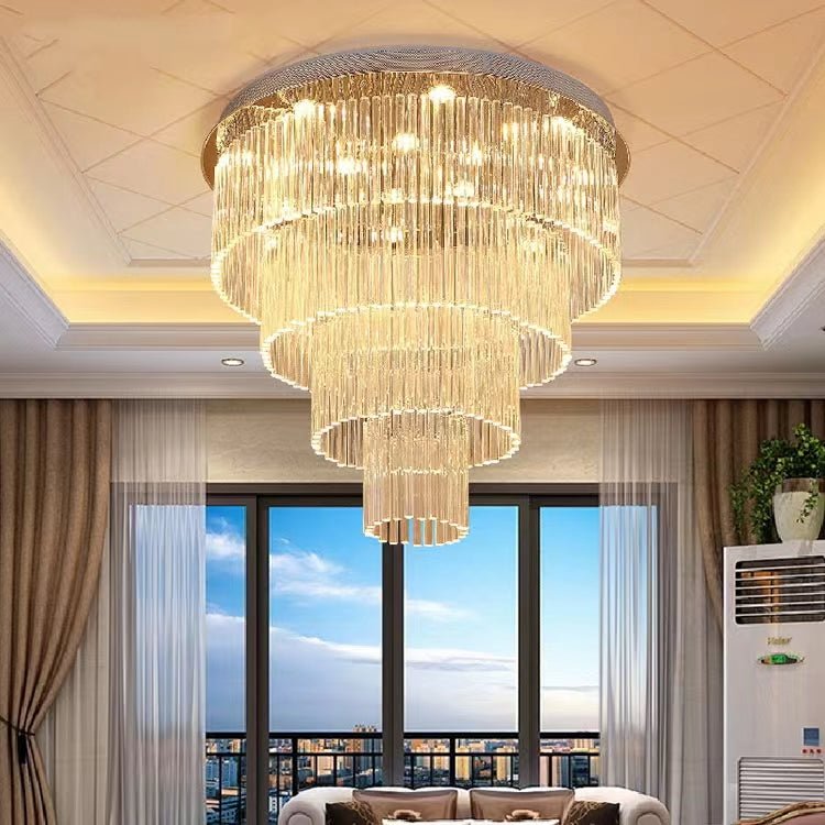 Extra Large Multi - tier Round Flush Mount Light Crystal Rod Chandelier for Living Room/Foyer - briglamps