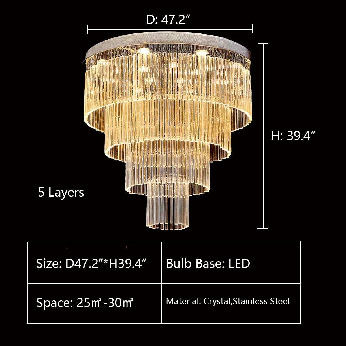 Extra Large Multi - tier Round Flush Mount Light Crystal Rod Chandelier for Living Room/Foyer - briglamps